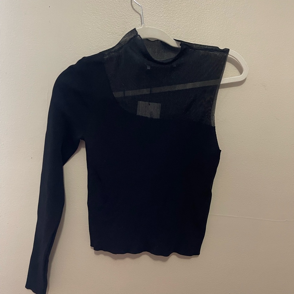 Black Sheer One-Shoulder Top